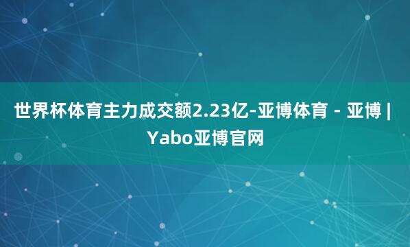 世界杯体育主力成交额2.23亿-亚博体育 - 亚博 | Yabo亚博官网